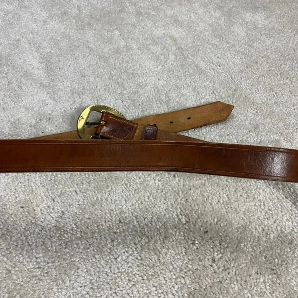 VTG Brown Leather Belt Mens 38 Handmade Williamsburg Brass Buckle USA Western